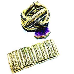 Vintage Bracelet Duo Metallic Silver & Beaded